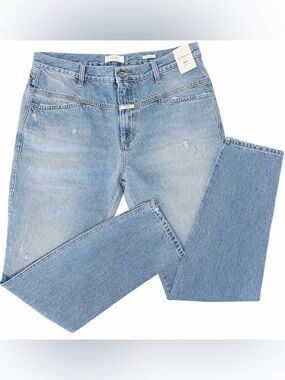 Closed Girlfriend Fit Cropped Jeans Distressed Mid Rise Made in Italy NWT sz 30